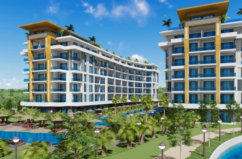 Apartment in Türkler Alanya for sale – outdoor pool with aquapark in the complex