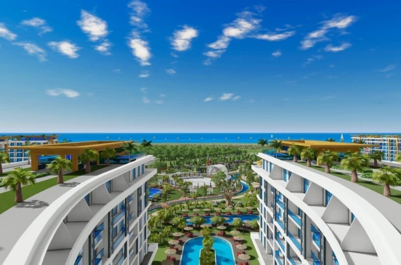 Apartment in Türkler Alanya for sale – outdoor pool with aquapark in the complex