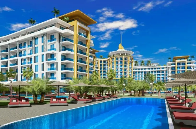 Apartment in Türkler Alanya for sale – outdoor pool with aquapark in the complex