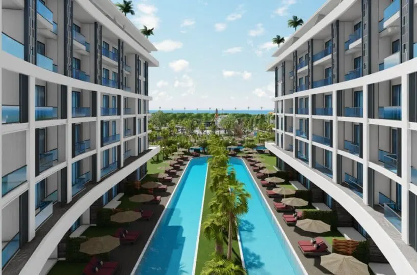 Apartment in Türkler Alanya for sale – outdoor pool with aquapark in the complex