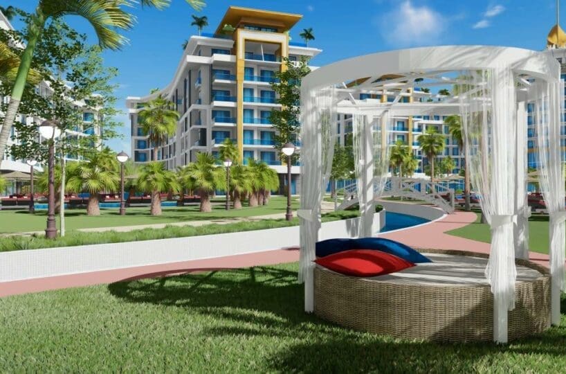 Apartment in Türkler Alanya for sale – outdoor pool with aquapark in the complex