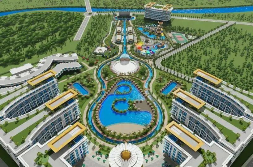 Apartment in Türkler Alanya for sale – outdoor pool with aquapark in the complex