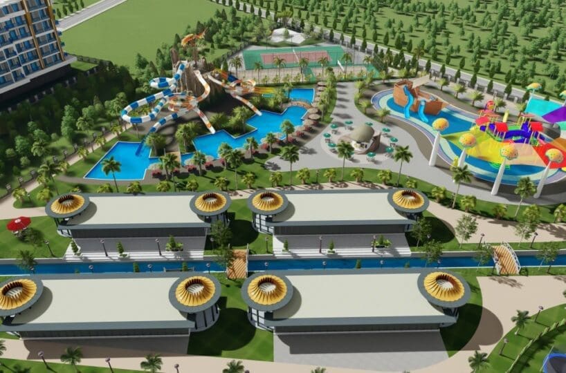 Apartment in Türkler Alanya for sale – outdoor pool with aquapark in the complex