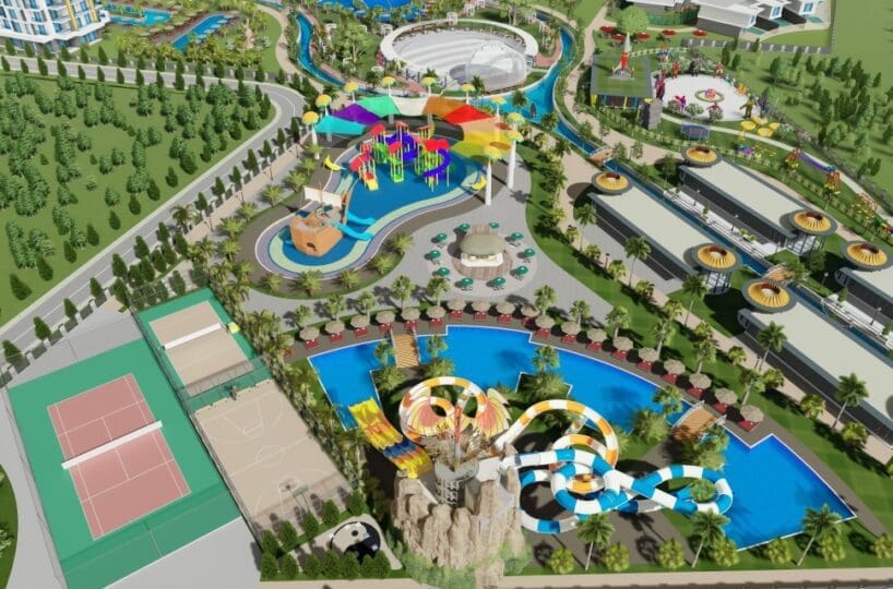 Apartment in Türkler Alanya for sale – outdoor pool with aquapark in the complex