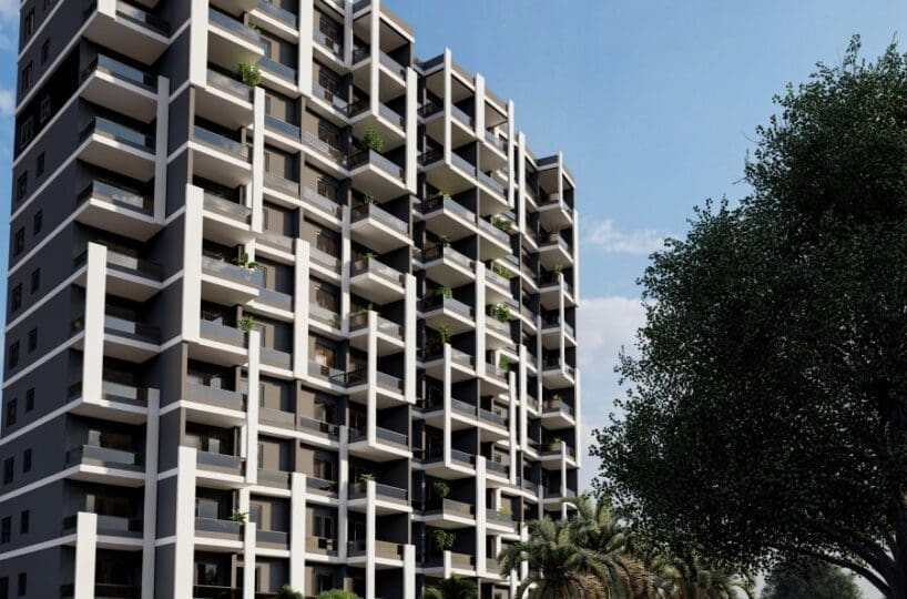 Two-room apartment for sale in Mersin Erdemli – exterior view of the 10-story residential complex"